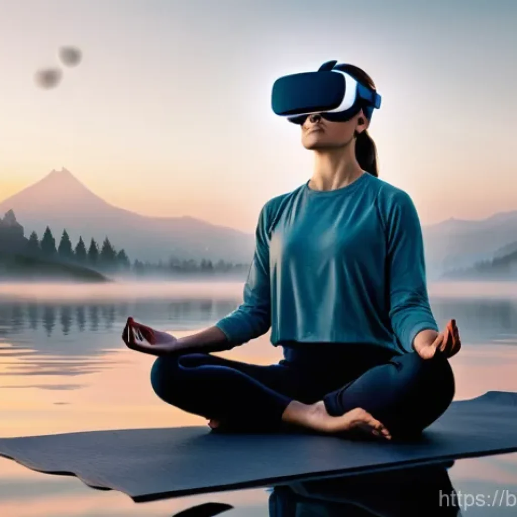 VR과 뇌파 모니터링의 결합 가능성 - **Prompt:** A person, early 30s, meditating peacefully in a highly detailed virtual reality environm...
