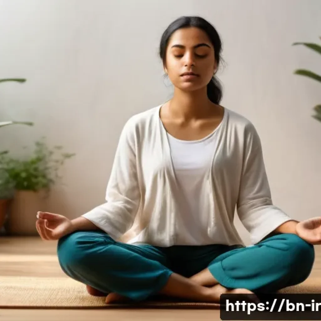 뇌파 측정을 위한 준비 과정 - A calm and focused Bengali young adult woman sitting cross-legged on a wooden floor in a softly lit ...