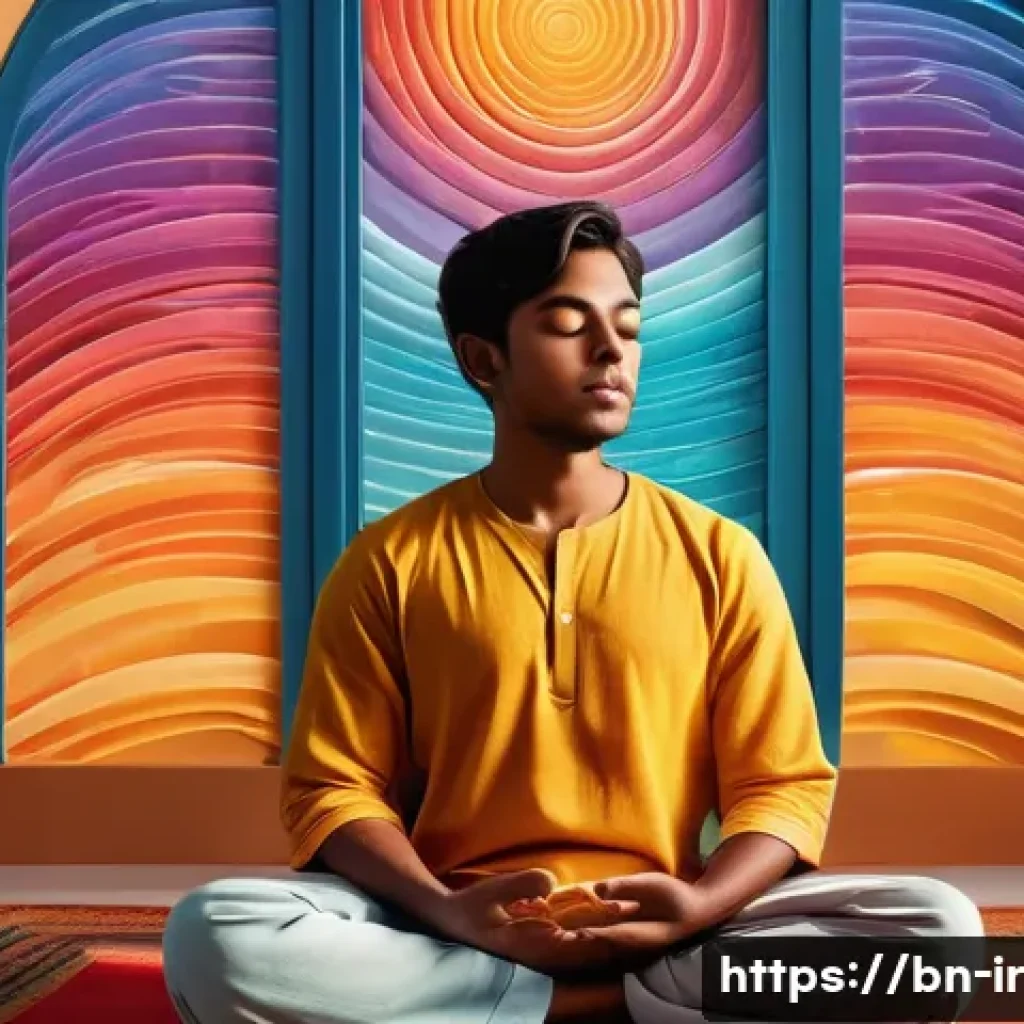 뇌파 기술을 통한 자기 발전 방법 - A detailed digital illustration of a modern Bengali young adult meditating peacefully in a softly li...