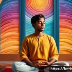 Home 19 뇌파 기술을 통한 자기 발전 방법 - A detailed digital illustration of a modern Bengali young adult meditating peacefully in a softly li...