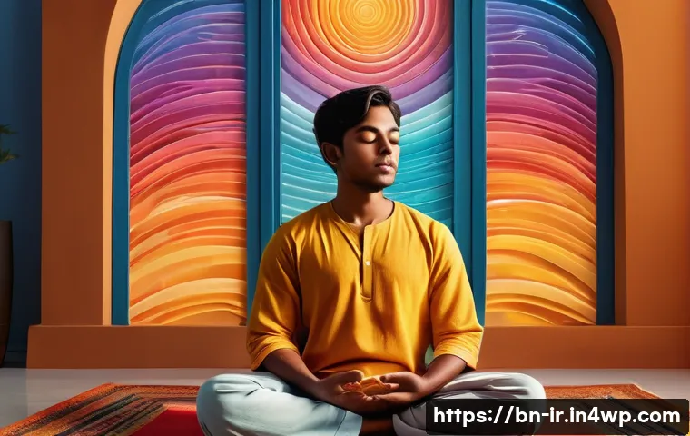 뇌파 기술을 통한 자기 발전 방법 - A detailed digital illustration of a modern Bengali young adult meditating peacefully in a softly li...