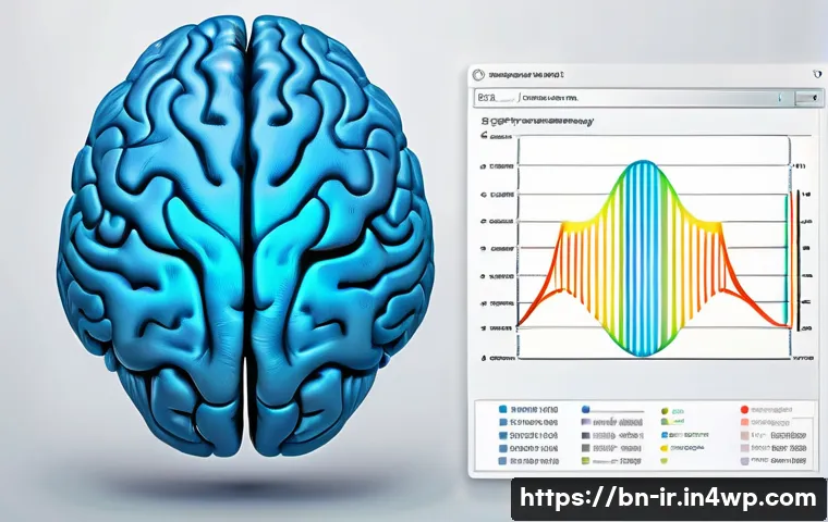 뇌파 모니터링의 통계적 분석 방법 - A highly detailed scientific illustration of a human brain with superimposed EEG wave patterns in bo...