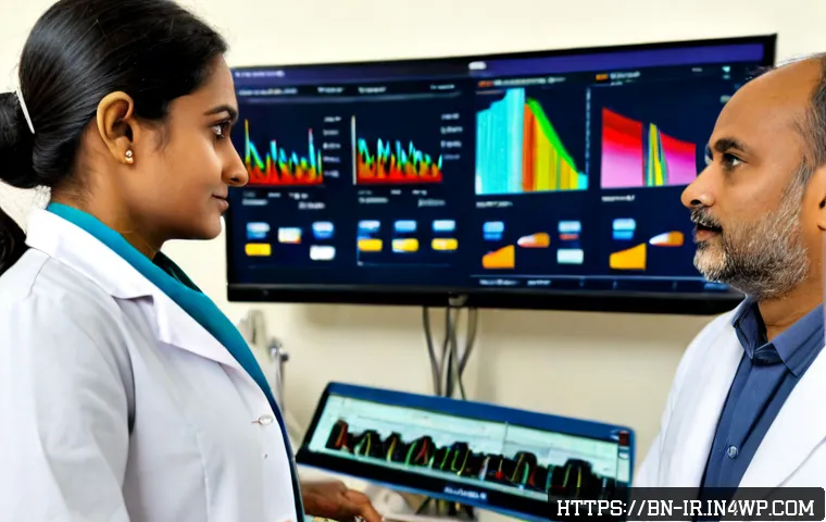 Home 17 뇌파 모니터링의 소프트웨어 솔루션 - Photorealistic modern neurology monitoring workstation in a clean South Asian hospital, Bengali clin...